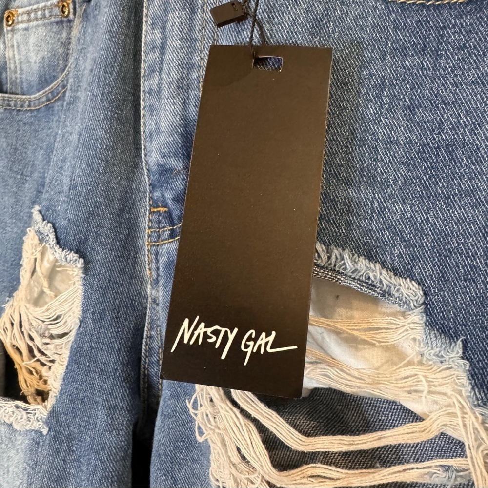 NWT NASTY GAL | Distressed Blue Jeans High Rise Straight Leg Women’s Size 4 - Picture 9 of 11